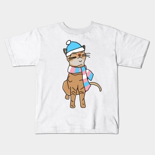 Kitty Cat and Transgender Pride Flag Hat and Scarf Kids T-Shirt